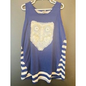 Poof Girl Owl Navy White Striped Tank Juniors 14 Girls Top